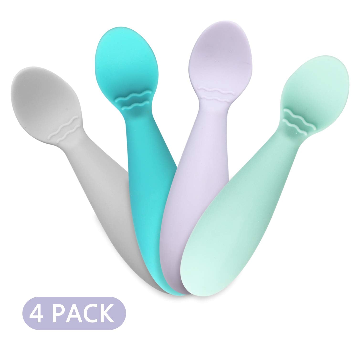 Cucharas PandaEar Rosa Silicona Suave Autoalimentable para Bebé