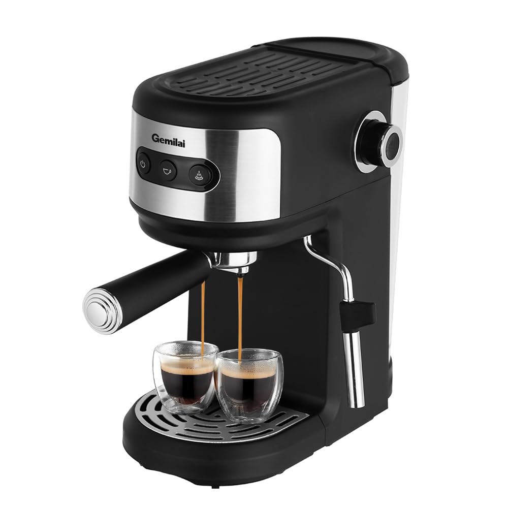 Gemilai Cafetera Espresso 15 Bar con Espumador de Leche, Máquina de Café Multifuncional con Control de Un Solo Toque y Sistema de Calentamiento Rápido, Ideal para Espresso, Capuchino y Más 3023 Negro
