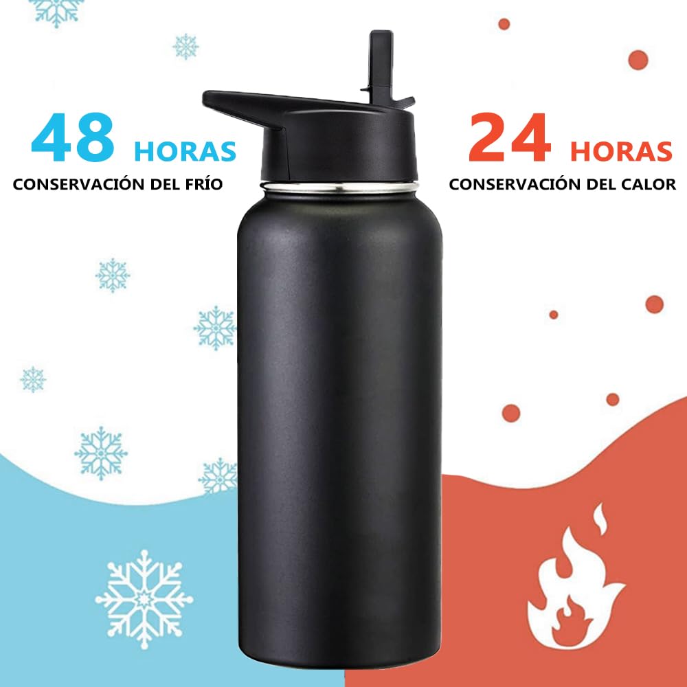 Free Wolf 40OZ Termo de Acero Inoxidable A Prueba de Fugas Con 3 Tapas y Asa, Doble Aislamiento Térmico para 24 Horas de Agua Fría y 12 Horas de Caliente