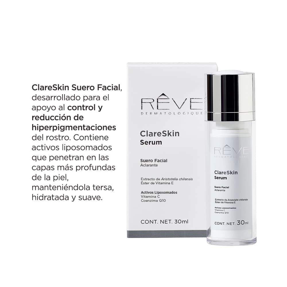 Reve Dermatologique | ClareSkin Serum - Suero Facial Aclarante - Extracto de Aristotelia Chilensis - Vitamina C, Vitamina E – Control de manchas - Todo tipo de piel – 30 ml