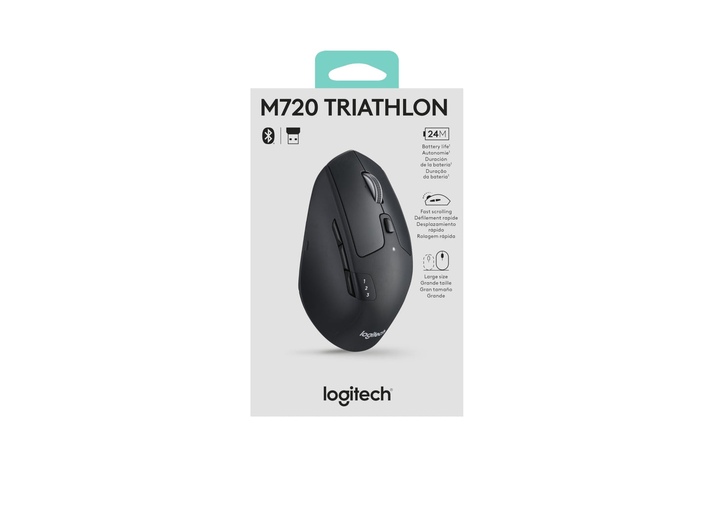 Logitech M720 Triathlon Mouse Inalámbrico Multi Dispositivo, Bluetooth, Receptor USB Unifying, 1000 dpi, 6 Botones Programables, Batería 2 Años, Compatible con Laptop, Mac, iPadOS - Negro