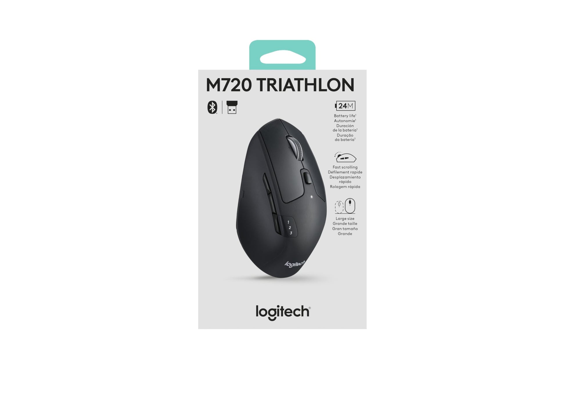 Logitech M720 Triathlon Mouse Inalámbrico Multi Dispositivo, Bluetooth, Receptor USB Unifying, 1000 dpi, 6 Botones Programables, Batería 2 Años, Compatible con Laptop, Mac, iPadOS - Negro