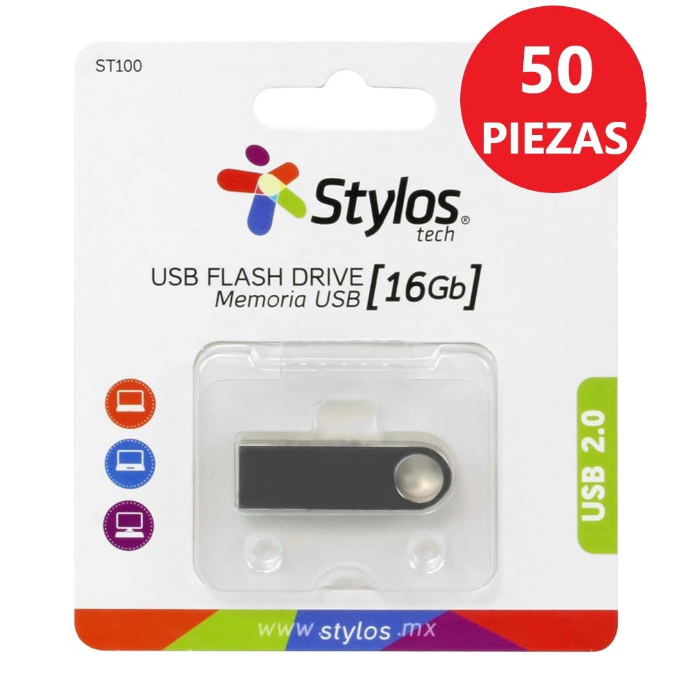 Kit de Memorias USB Stylos Tech ST100 16GB 2.0 Plateada PSA Computo y Papeleria