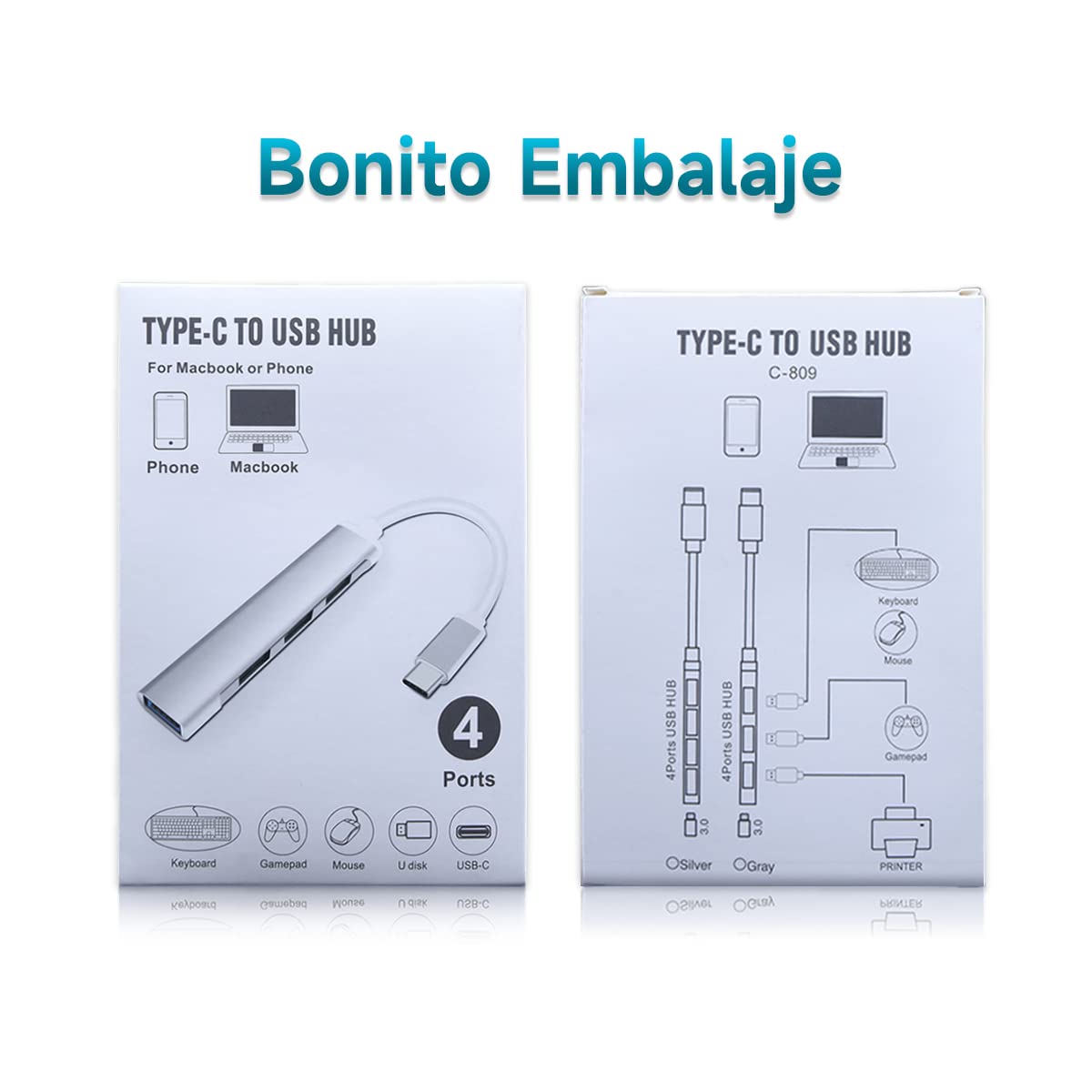 Hub USB Multipuerto, 4 en 1 Velocidad Ultra Alta Hub de Aluminio con Puertos USB 3.0, para Laptop o Cualquier Otro Sistema Operativo(USB Extension*1+Lector de Tarjetas USB*1)