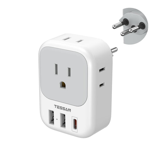 Adaptador de Viaje TESSAN Suiza con Enchufe Suizo 4 CA 3 USB