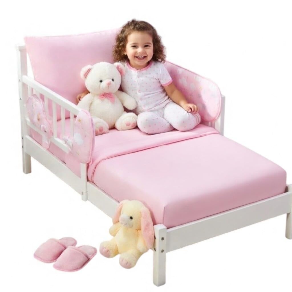 EVERYDAY KIDS - Juego de cama infantil de 4 piezas, incluye edredón, sábana plana, sábana bajera y funda de almohada reversible, color rosa