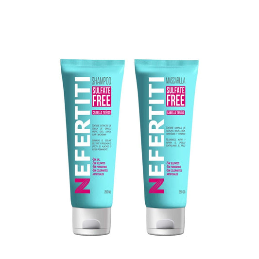Kit Cabello Teñido Shampoo sin Parabenos + Mascarilla Sulfate Free de Nefertiti con Aceite de Argán, y Macadamia, Prolonga la Duración del Tinte, Alaciado y Permanente.