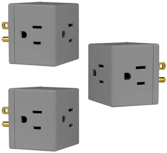 GE 3-Outlet Extender, 3 Pack, Grounded Wall Tap, Adapter Spaced, 3-Prong, Multiple Plug, Power Splitter, Cruise Essentials, Use for Home Office School Dorm, UL Listed, Grey, 47036