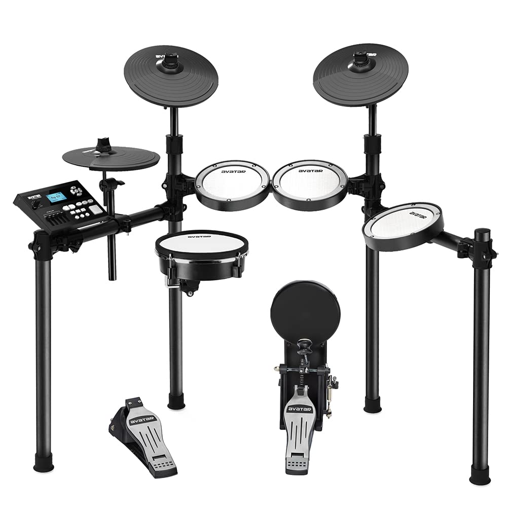 HXW SD61-5 Kit Batería Electrónica con Parches Silenciosos de Malla, Caja de Doble Zona de 8”, 440+ Sonidos Auténticos, USB MIDI, Pedal de Bombo