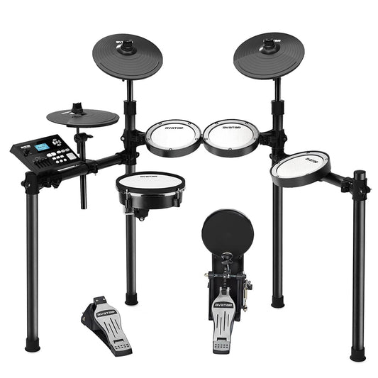 HXW SD61-5 Kit Batería Electrónica con Parches Silenciosos de Malla, Caja de Doble Zona de 8”, 440+ Sonidos Auténticos, USB MIDI, Pedal de Bombo