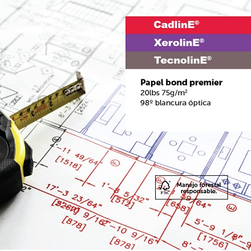 Papel Bond Premier Blancura Óptica 0.91x50m RL 20lbs 75g/m2 Paquete de 5 Rollos