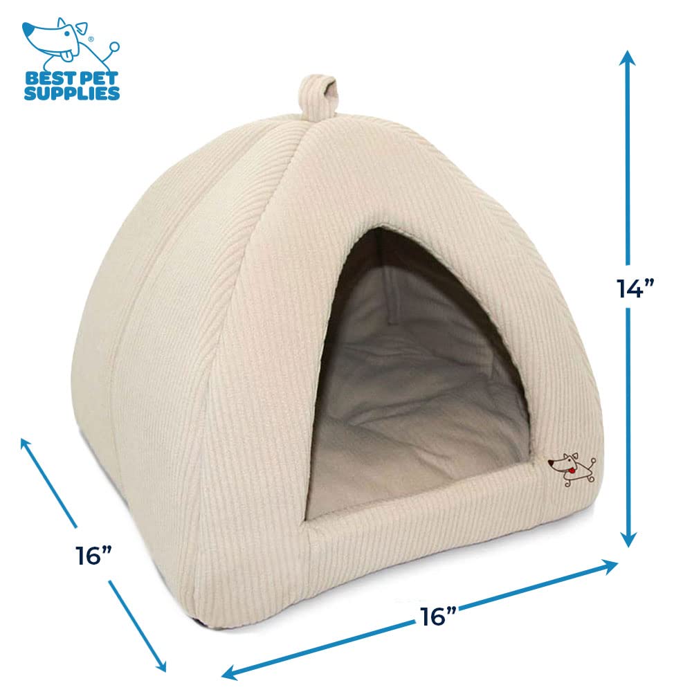 Best Pet Supplies - Cama para tienda de campaña, beige (Corduroy Beige), Medium (16" x 16")