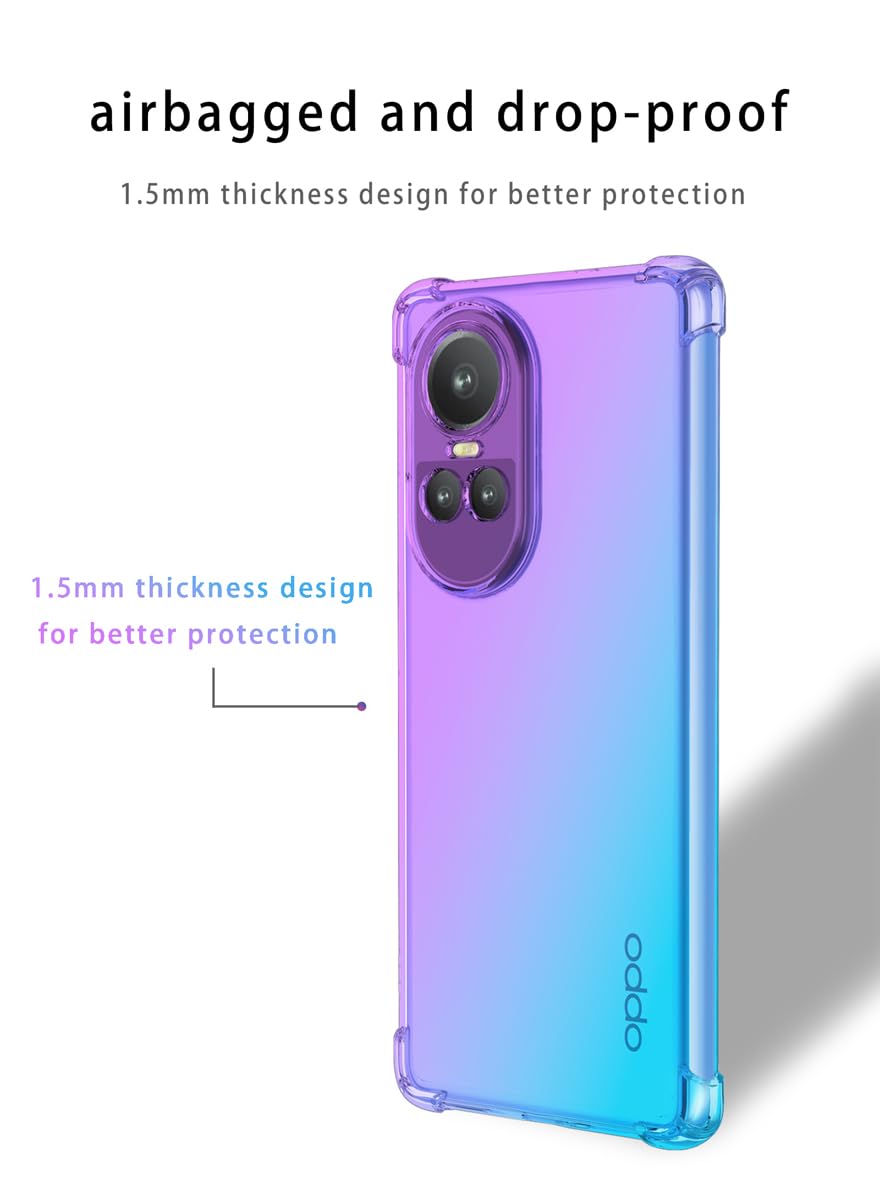 DABUNA Funda para OPPO Reno 10 Case Uso Rudo,Transparente Colores Degradados Protectora de Cámara Anticaída Carcasa Bumper(Púrpura Azul)