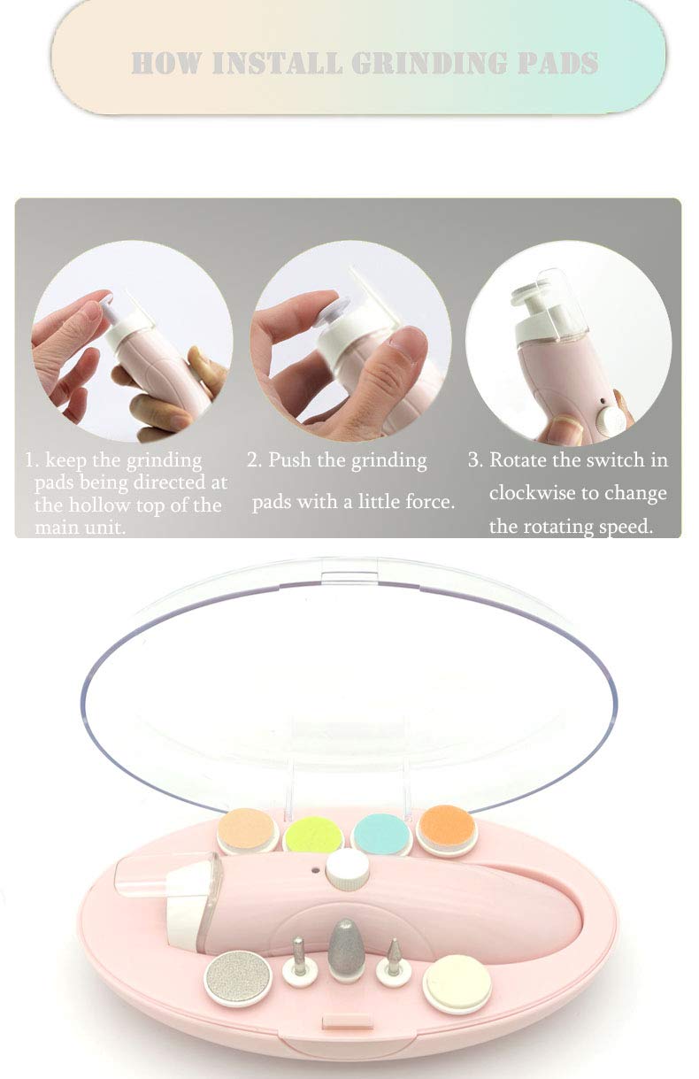 Fansidi - Lima de unas de bebe recargable para recien nacido o bebe recien nacido unas y unas de los pies - Accesorio para ninas y ninos - almohadillas para orejas de repuesto adicionales incluidas (rosa)