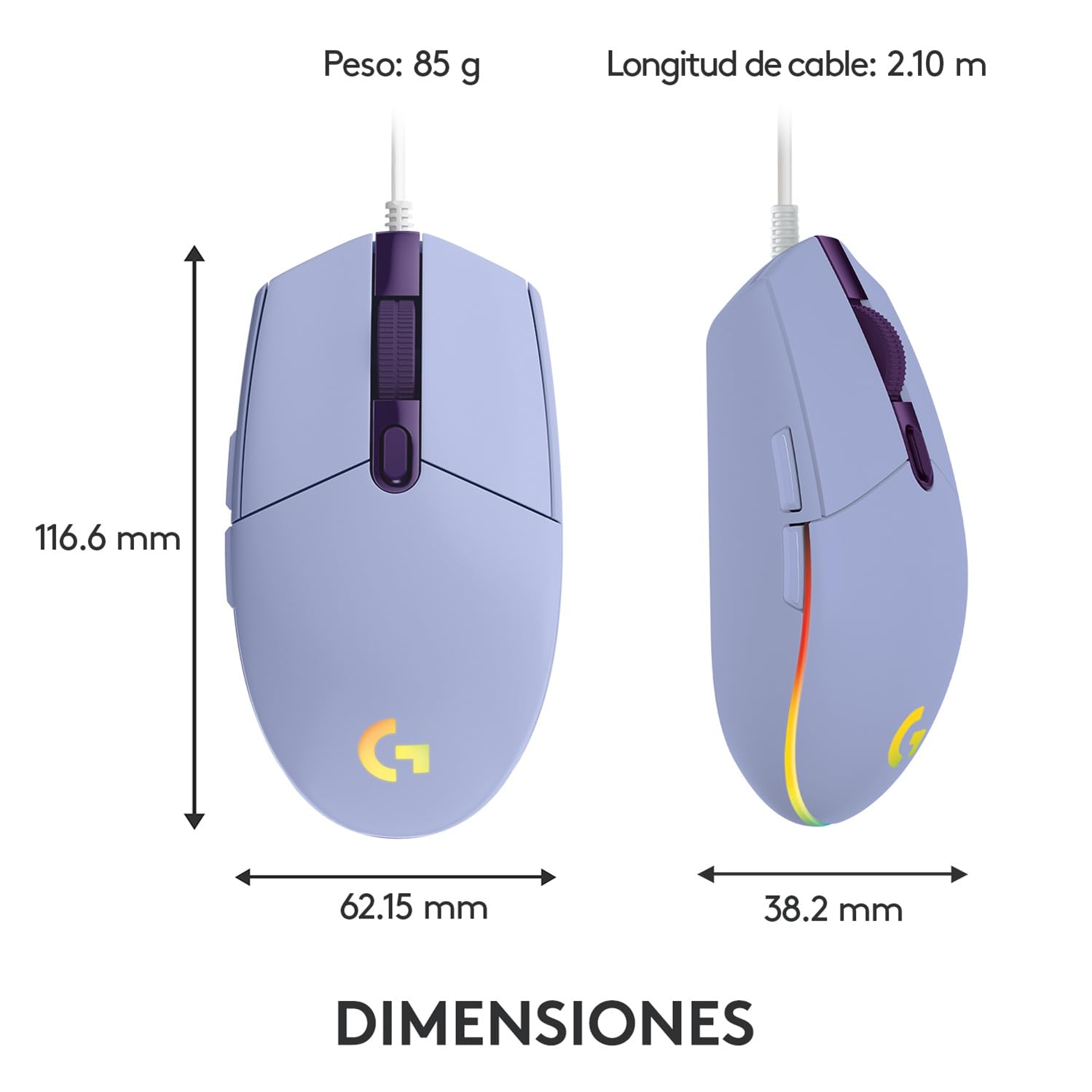 Logitech G203 LIGHTSYNC Mouse Gaming con Iluminación RGB Personalizable, 6 Botones Programables Seguimiento de hasta 8,000 DPI, Ultra-ligero - Lila
