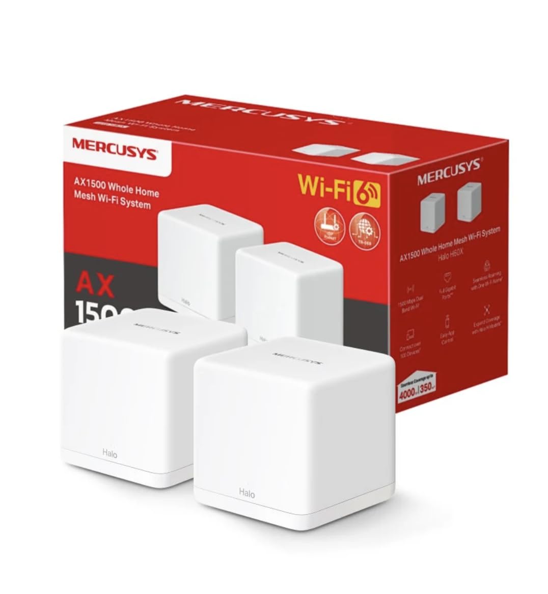 MERCUSYS WiFi 6 Mesh, Sistema WiFi 6 de Malla para Todo el Hogar, AX1500, hasta 1201Mbps en 5GHz, Controles Parentales, Halo H60X(2-Pack)