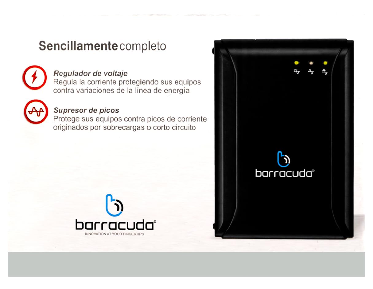 Barracuda Regulador De Voltaje Avr-1301 8 Contactos 700w Color Negro