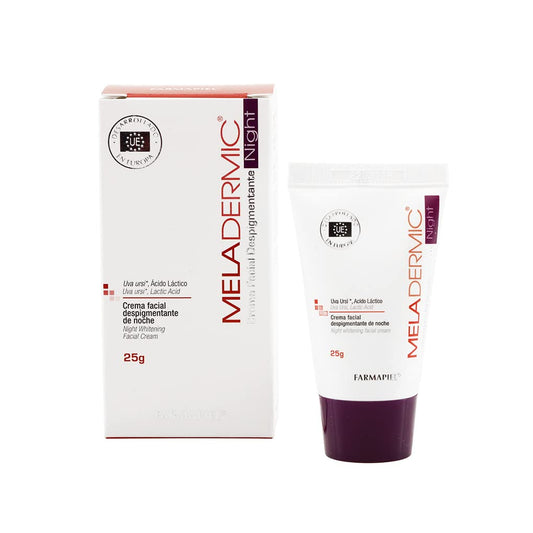 MELADERMIC Night Crema Facial Despigmentante de Noche | Unifica el Tono de Piel | Disminuye la Apariencia de Manchas | Hidratación Profunda | Antimanchas con Ácido Láctico | 25 gr