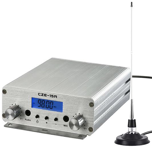 Transmisor FM Estéreo de Largo Alcance de 15 W para Iglesia con Micrófono 3,5 mm