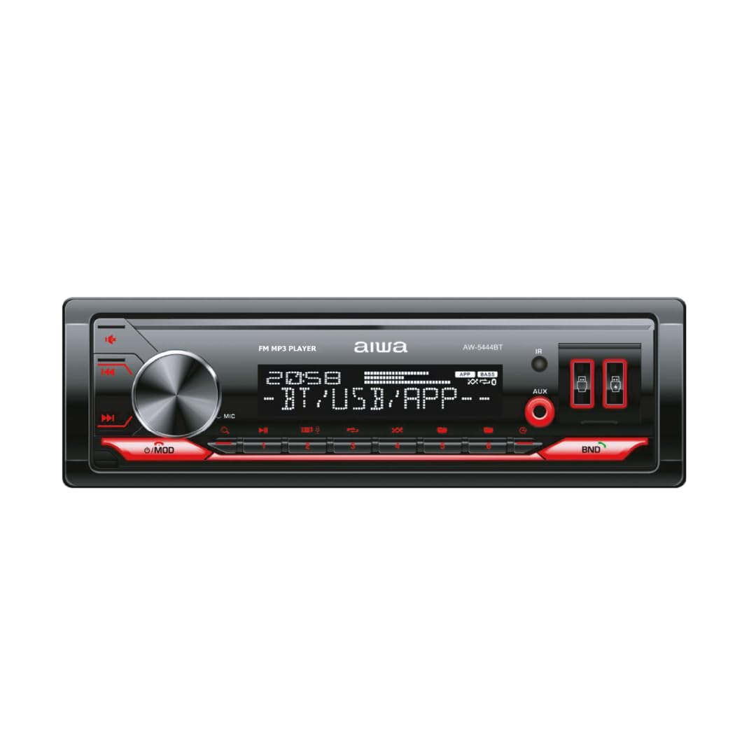 Aiwa Autoestéreo AW-5444BT Bluetooth 4×50W con USB, SD, AUX, Radio FM/Am, Ecualizador, Luz Variable, Panel Desmontable, Control Remoto y Manos Libres Color Negro
