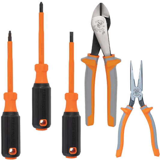 Klein Tools 9419R - Juego de herramientas aisladas de 1000 V con cortador diagonal, alicates de punta larga y 3 destornilladores, 5 piezas