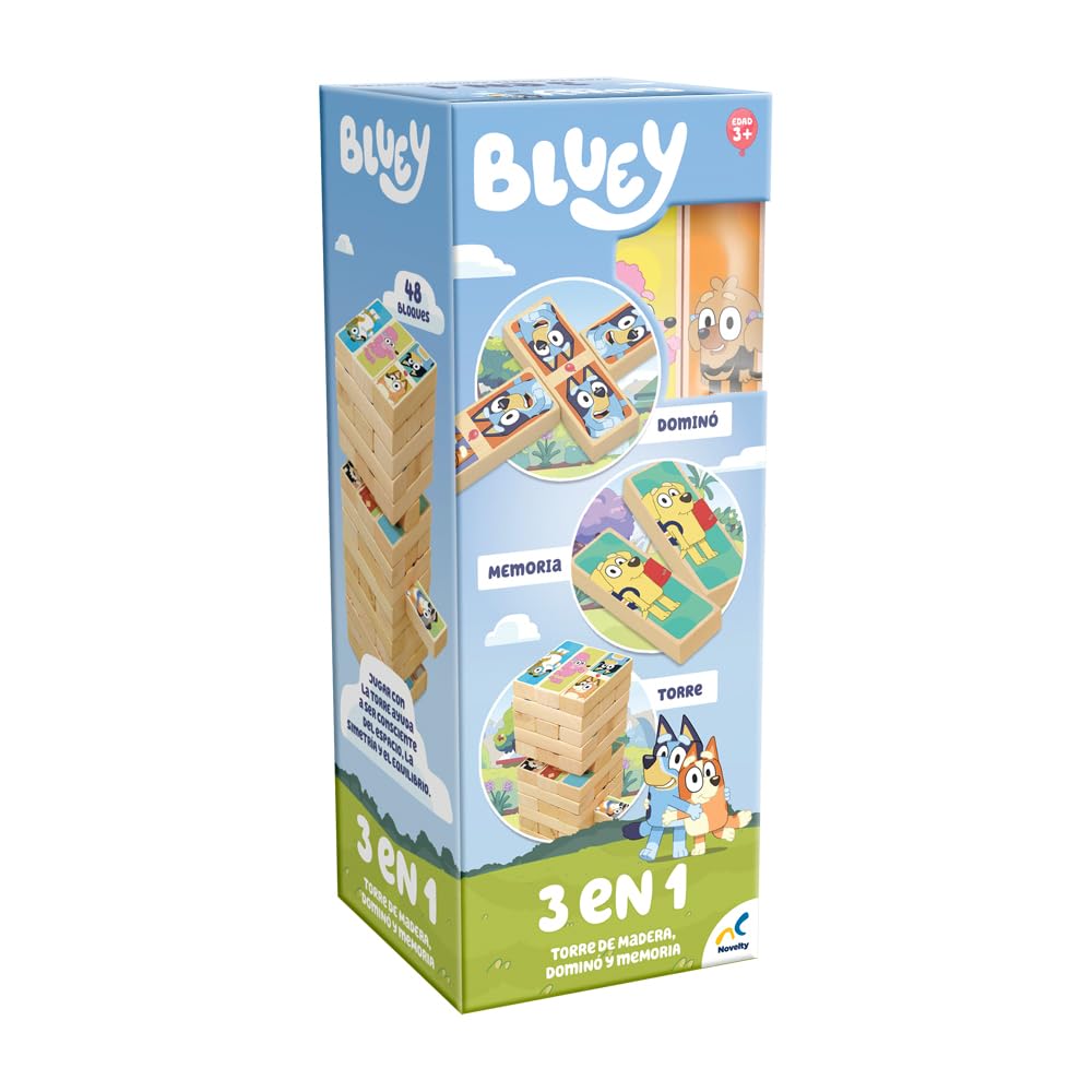 Juego De Torre De Madera Novelty Bluey 3 En 1