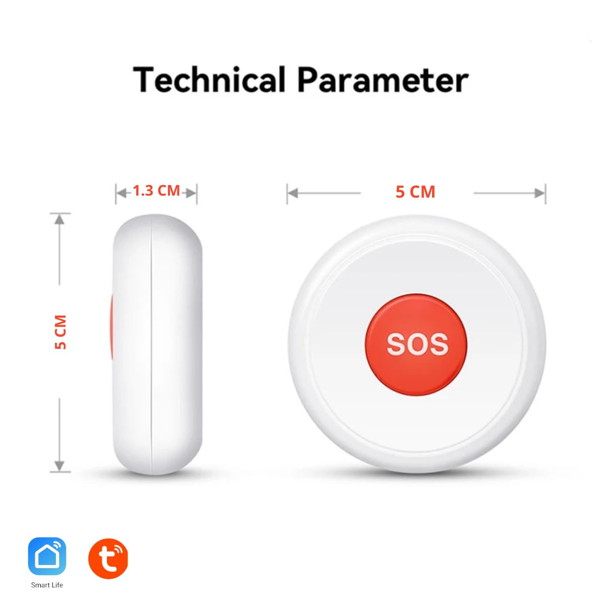 Botón de Pánico SOS Inalámbrico WiFi para Sistema de Alarma, Compatible con Smart Life y Tuya Smart, Alerta de Emergencia, Portátil, Fácil Instalación, Cobertura WiFi, Uso en Casa, Oficina y Negocio