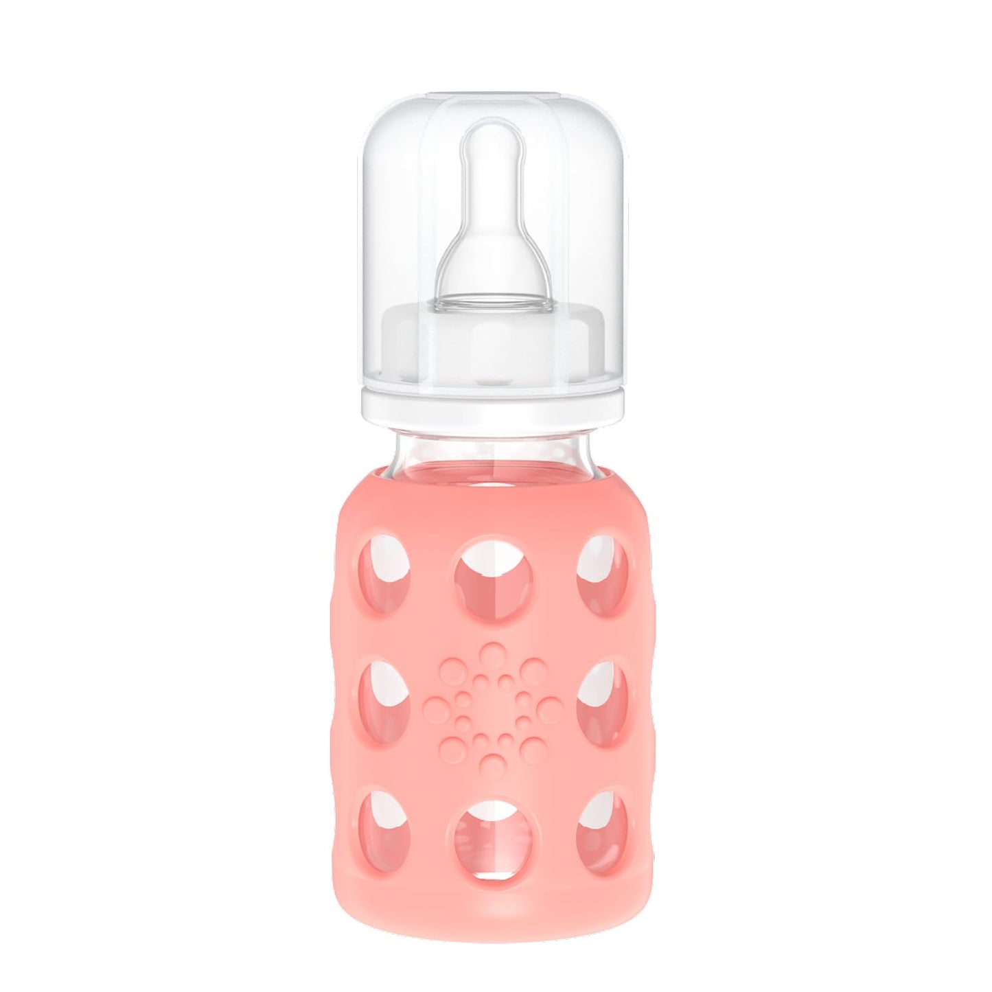 Lifefactory 4-Ounce BPA-Free Glass Baby Bottle with Protective Silicone Sleeve and Stage 1 Nipple, Cantaloupe