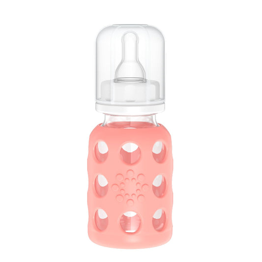 Biberón de Vidrio Lifefactory 4 Onzas Cantaloupe con Funda Protectora de Silicona y Tetina Etapa 1 BPA-Free