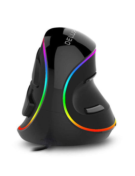 DeLUX mouse ergonómico, mouse vertical RGB grande con cable con 6 botones, reposamuñecas extraíble, 4000DPI y software a bordo que reduce la tensión de la mano, para túnel carpiano (M618Plus RGB-negro)