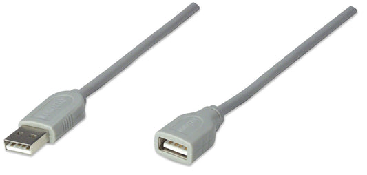 Manhattan CABITL900 Cable USB, Extensión, 3 m, USB A, USB A, Macho/Hembra, Gris