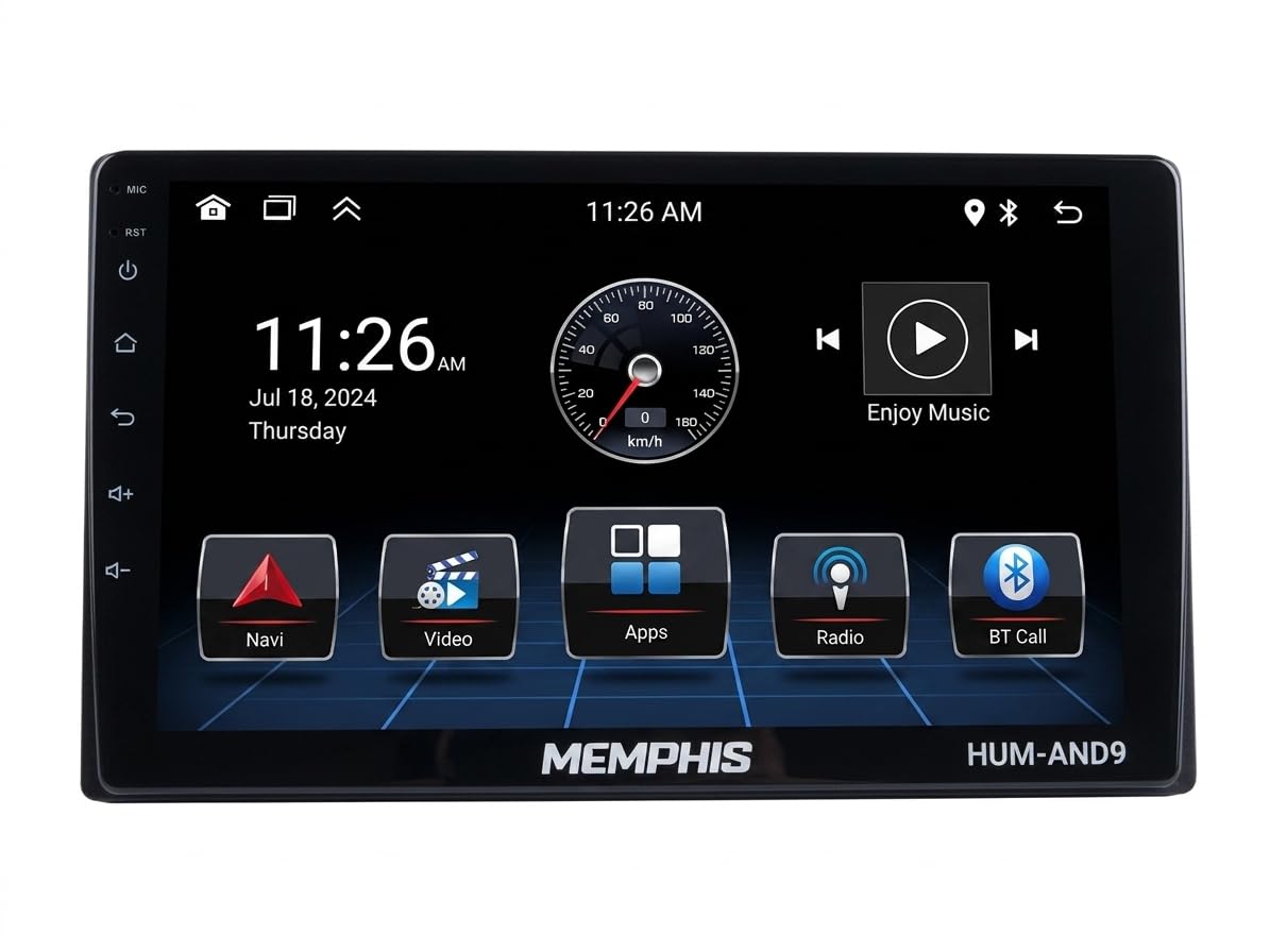 Memphis Estéreo para Auto Hum-AND9 de 9 Pulgadas, Android 11 con CarPlay y Android Auto Inalámbrico, Compatible con Cámara de Reversa, Control de Volante, Reproductor MP5 con Bluetooth, FM y GPS