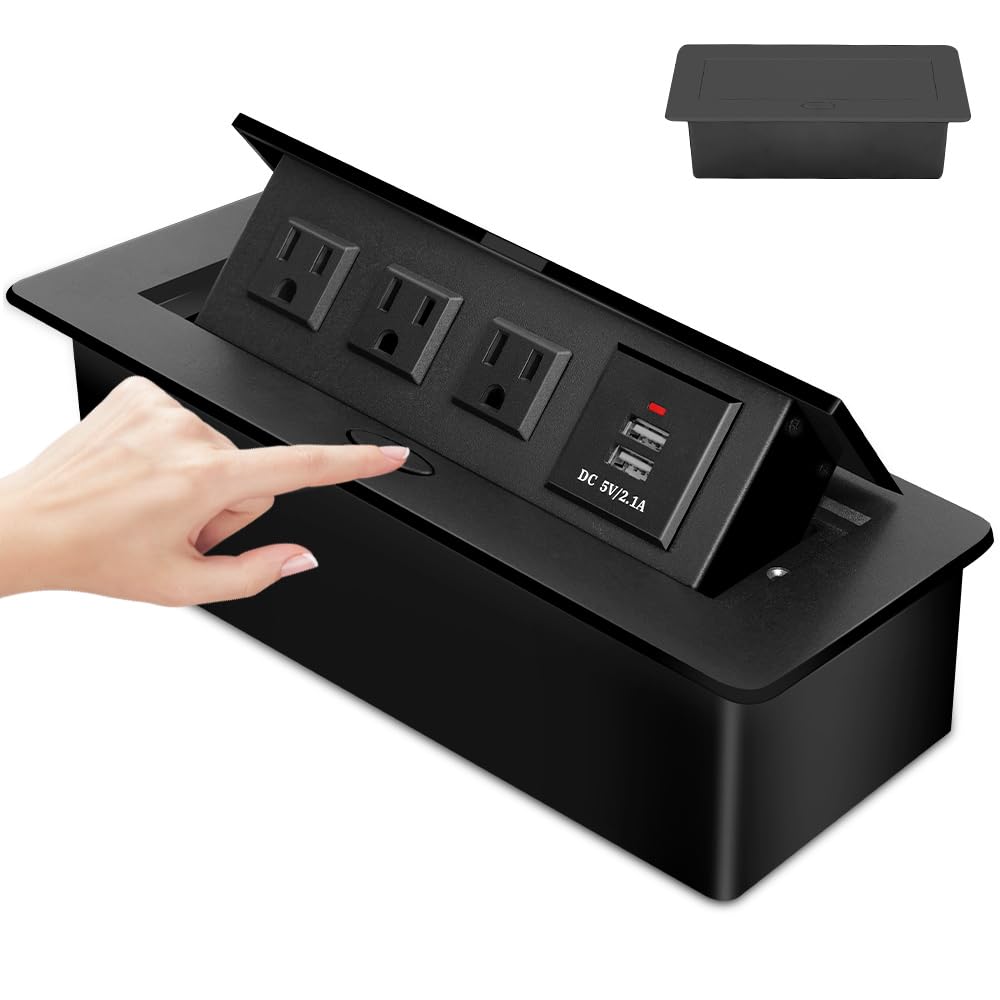 Testpoty Enchufe de Escritorio Oculto, Tira de Alimentación Empotrada para Muebles de Escritorio con Puertos USB, Estación de Carga de Computadora con 3 Tomas de Corriente y 2 Puertos USB