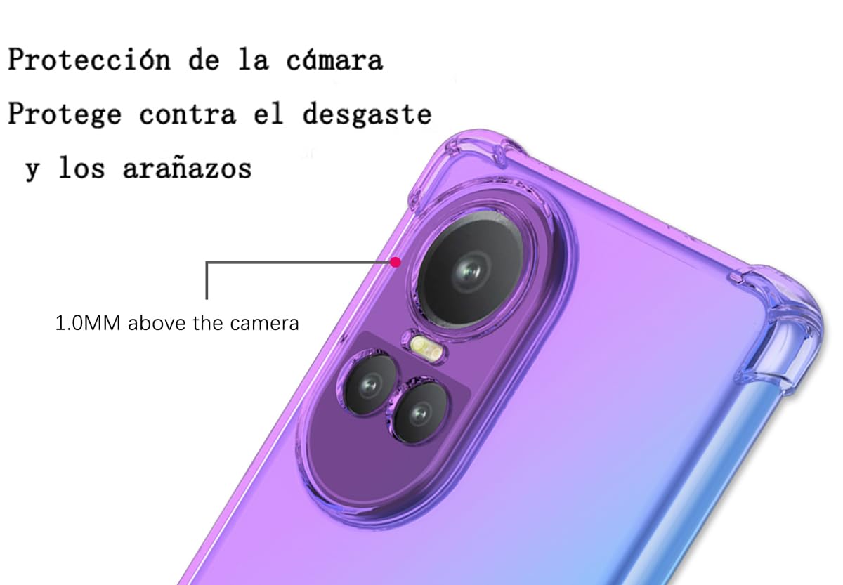 DABUNA Funda para OPPO Reno 10 Case Uso Rudo,Transparente Colores Degradados Protectora de Cámara Anticaída Carcasa Bumper(Púrpura Azul)