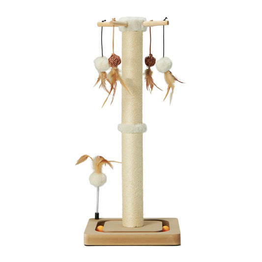Poste Rascador para Gatos PEEKAB Beige con Bola de Pista y Juguetes para Gatitos de Interior
