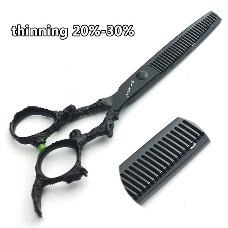 6 inch hair stylist barber scissors black plate dragon 440C hairdressing cutting scissors+thinning scissors (2pcs)