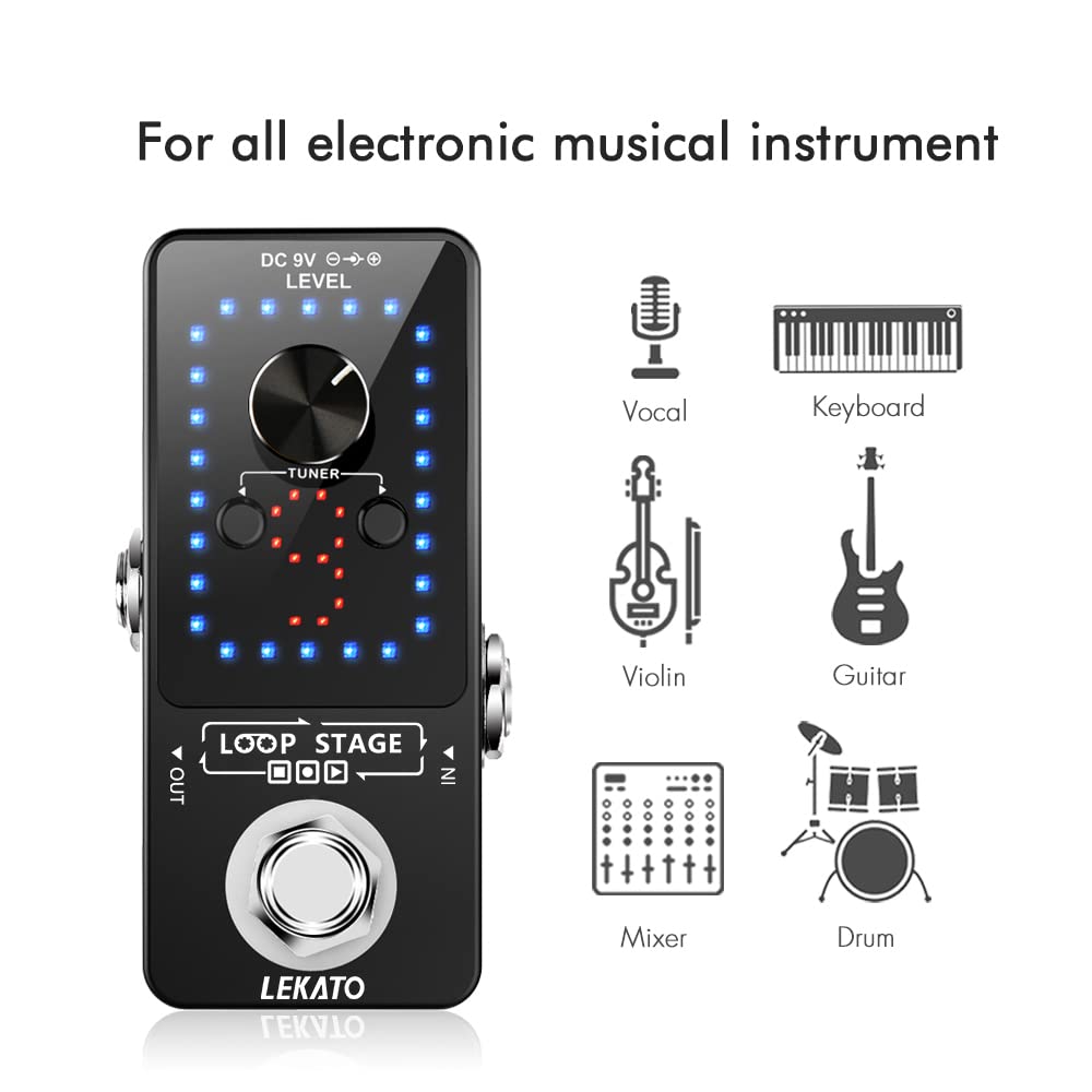 LEKATO Looper - Pedal de guitarra para guitarra, 9 bucles, 40 minutos, tiempo de grabación ilimitado, overdubs para guitarra eléctrica, bajo