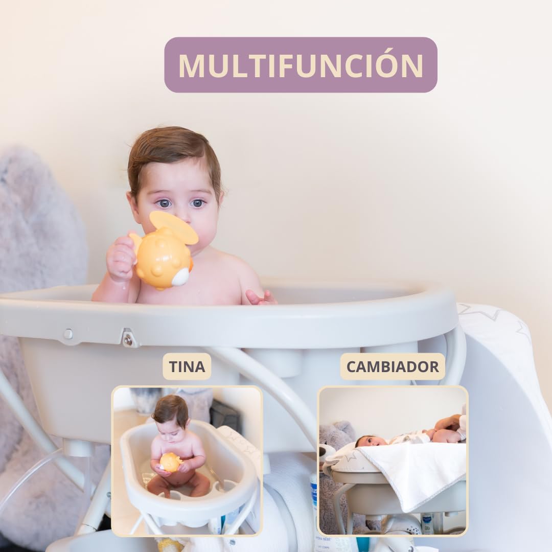 Bañera Nuzu Bebe Ergonómica Compacta con Cambiador y Sistema Antimoho