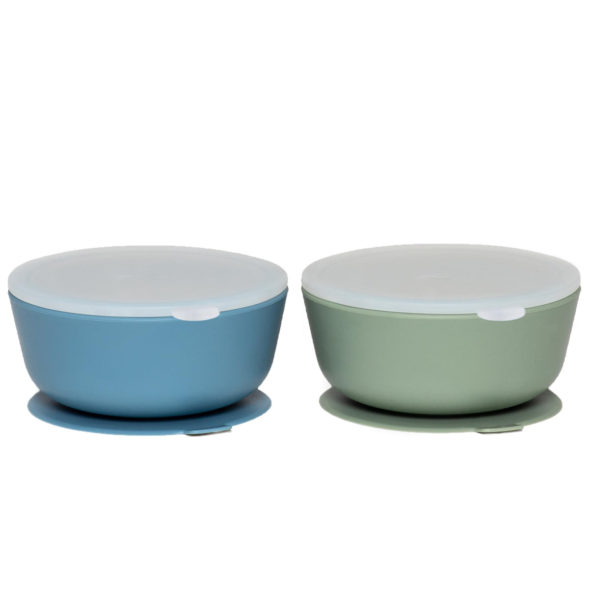 WeeSprout - Cuencos de succión para bebés y niños pequeños (juego de 2), 100% silicona con tapa de plástico, suministros de alimentación a prueba de fugas, vajilla para bebés y microondas con base