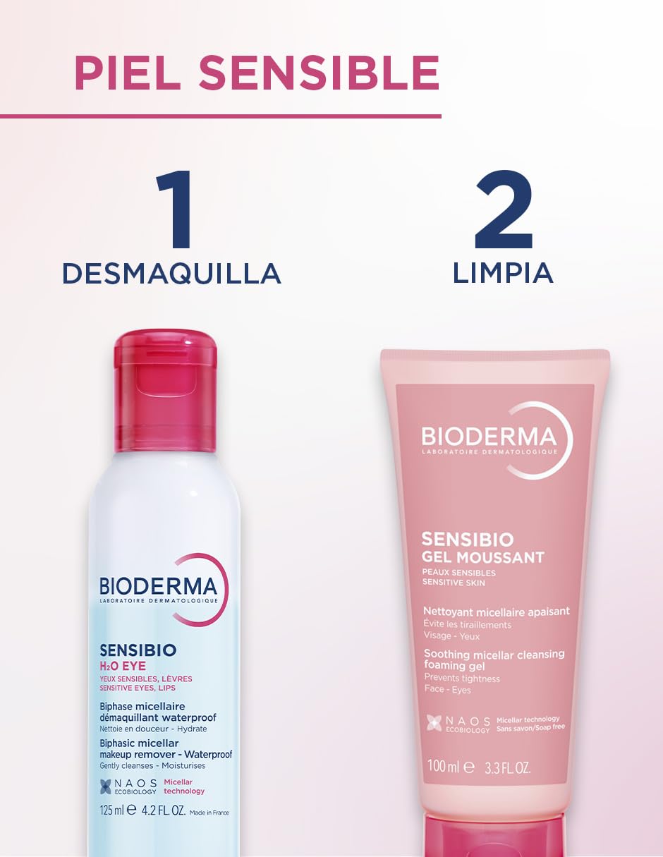 BIODERMA, Agua Micelar, Sensibio H2O, Desmaquillante Bifásico, Elimina Maquillaje a Prueba de Agua, Piel Sensible, 125ml