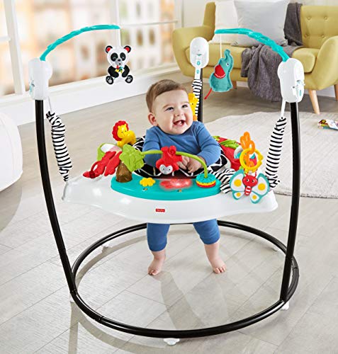 Fisher-Price Baby Bouncer - Centro de actividades musicales de pétalos rosados con luces y juguetes de desarrollo