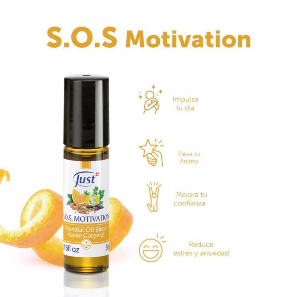 SwissJust Aceite corporal original suizo JUST SOS Motivation Roll On 5 ml 1.16 onzas líquidas