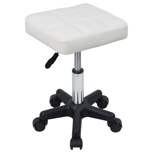 FURWOO - Taburete Giratorio Cuadrado con Ruedas, Taburete de Poliuretano con Ruedas y Altura Ajustable, para SPA, salón de Masaje, Color Blanco