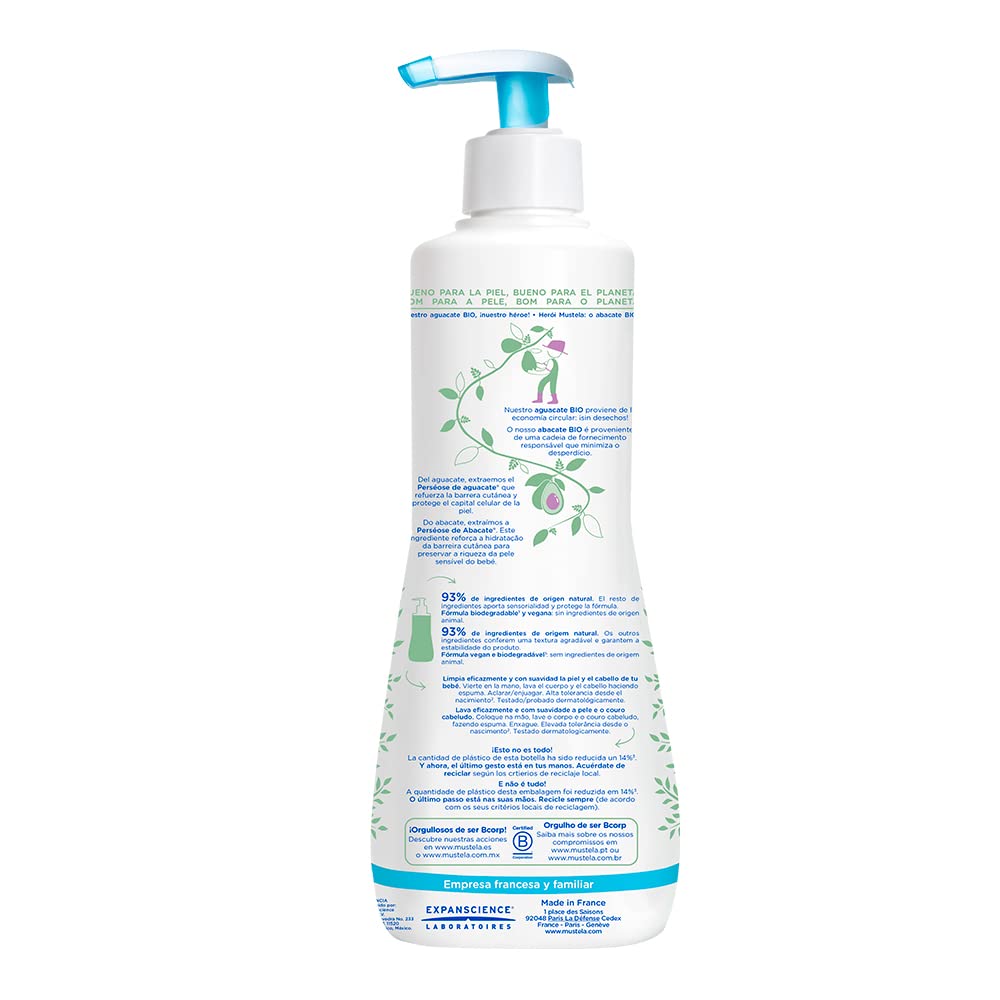 Mustela Jabón Natural Piel Normal, Facial Y Corporal En Barra, 100G +, Gel de Baño Suave para cara, cuerpo y cabello de Bebés y niños, Limpia y protege, 90% ingredientes de origen natural, 500 ml