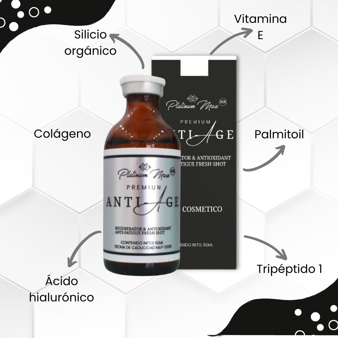 Suero Anti Edad PlatinumMax con Ácido Hialurónico y Vitaminas - 50ml de Poder Antienvejecimiento