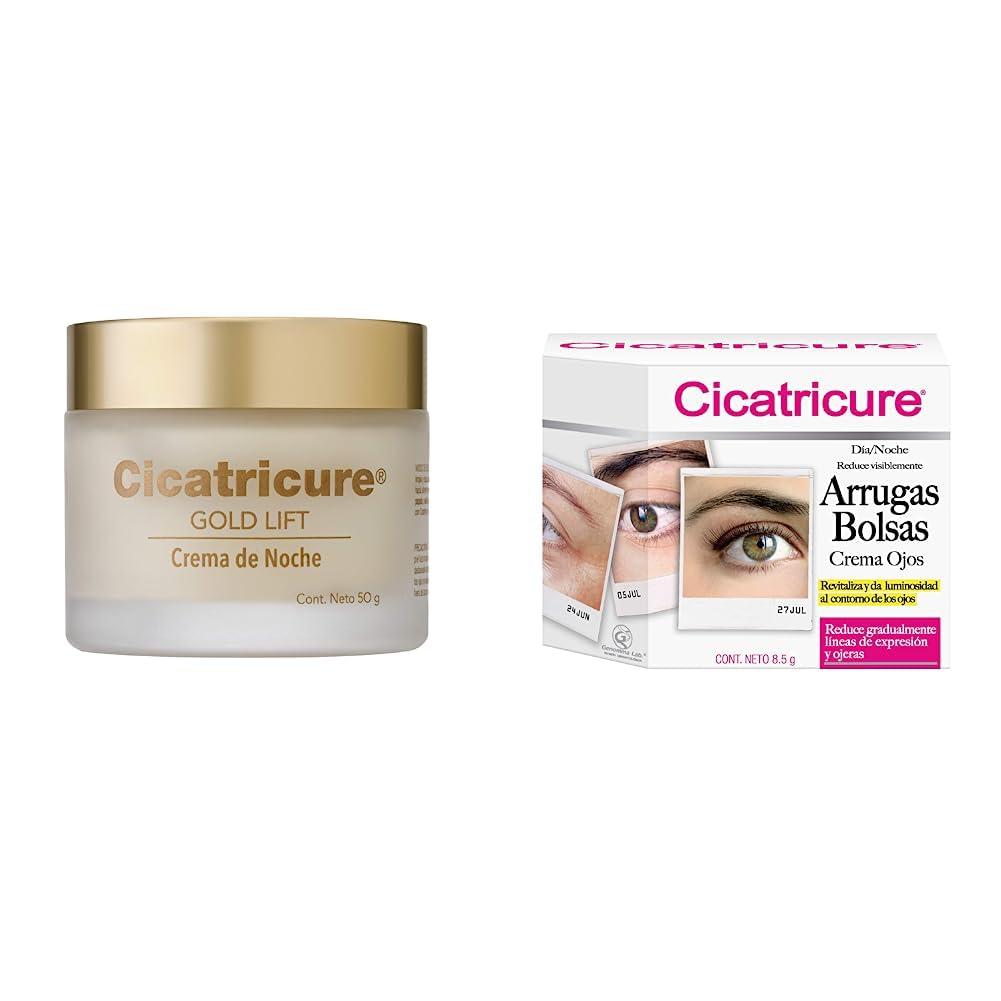 Cicatricure GOLD LIFT, Crema de Noche, reduce arrugas gravitacionales, mejora la elasticidad y producción de colágeno, con calcio,tarro 50 g + CREMA OJOS, Arrugas y Bolsas,tarro 8.5 g