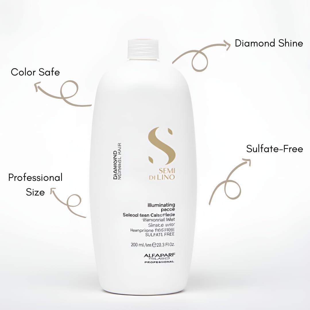 Alfaparf Milano Semi Di Lino Diamond Shine Illuminating Low Shampoo - Sulfate Free - For Normal Hair - SLS, Paraben and Paraffin Free - Safe on Color Treated Hair - Professional - 33.8 fl. oz.