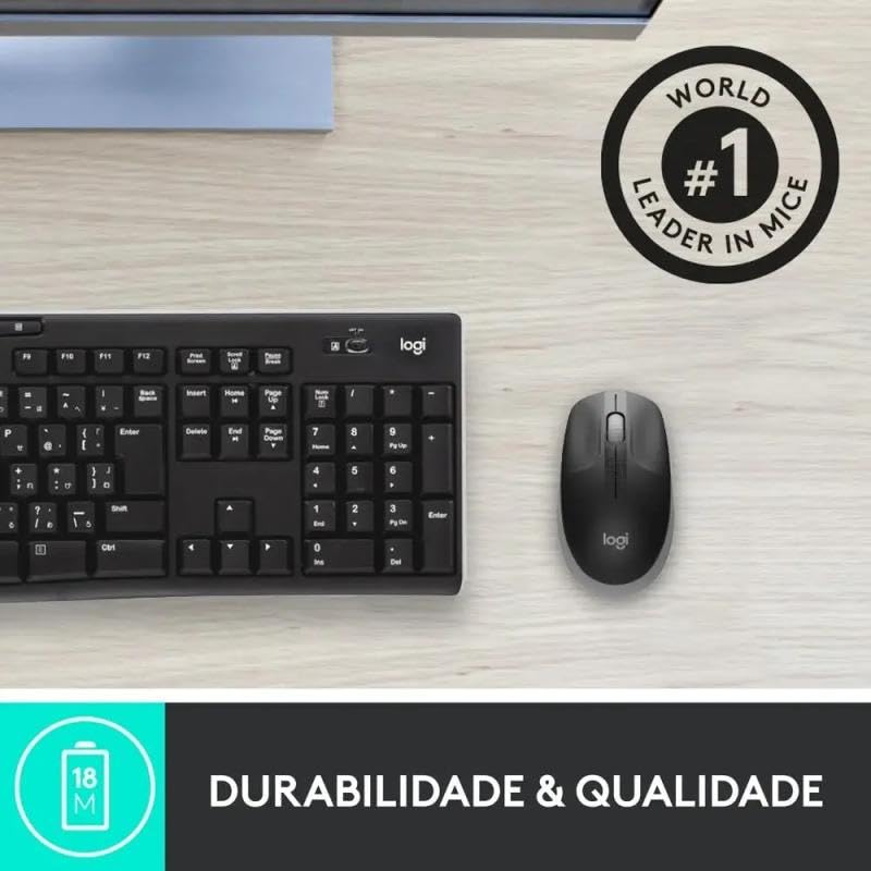 Logitech M190 Mouse Inalámbrico, Diseño Curvo Ambidiestro, Batería 18 Meses con Modo Ahorro, Receptor USB, Cursor y Desplazamiento Preciso, Compatible con PC, Mac, Laptop - Negro/Gris