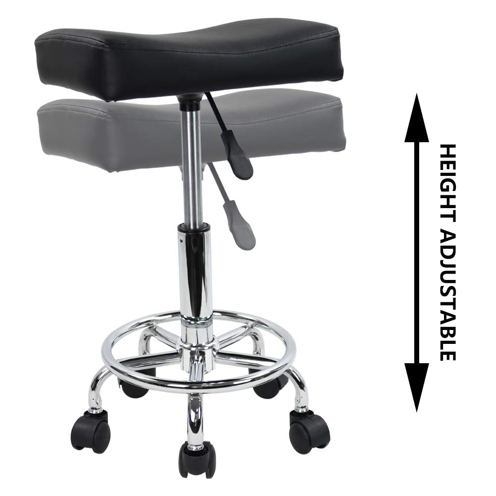 KKTONER - Taburete Cuadrado con Ruedas de Piel sintética, Altura Ajustable, Giratorio, para Masaje, SPA, salón, taburetes de Trabajo, Silla de Trabajo con Ruedas