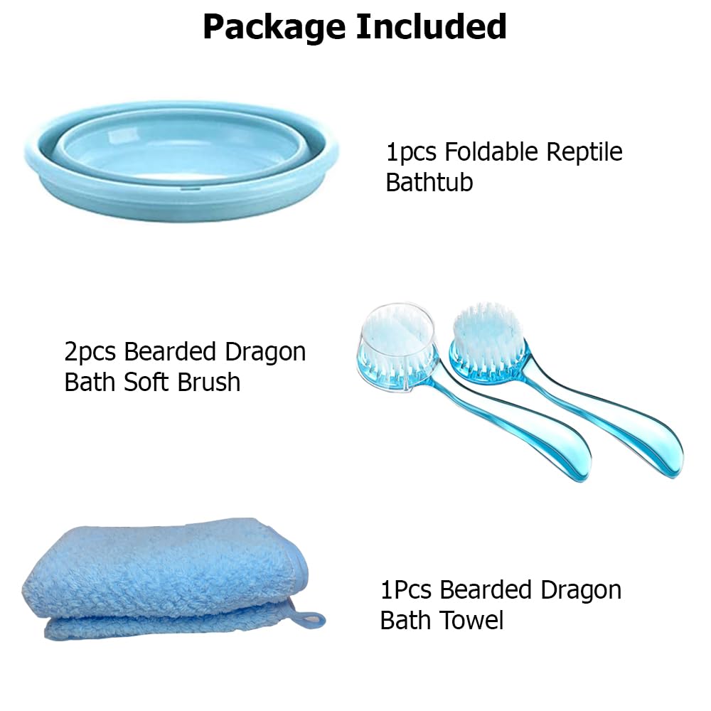 tina plegable de dragón barbudo con 2 cepillos de baño de reptil y 1 toalla de lagarto, accesorios de dragón barbudo, jacuzzi de dragón barbudo para dragón barbudo, gecko, camaleón, piscina de dragón